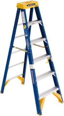 Werner - 6 Steps, 6' High, Type IAA Rating, Fiberglass Step Ladder - 375 Lb Load Capacity, 23-3/8" Base Width - Exact Industrial Supply