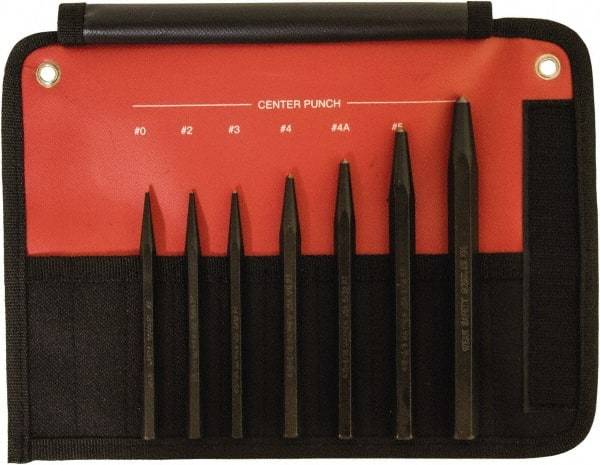 Mayhew - 7 Piece, 1/16 to 1/4", Center Punch Set - Hex Shank, Steel, Comes in Kit Bag - Exact Industrial Supply