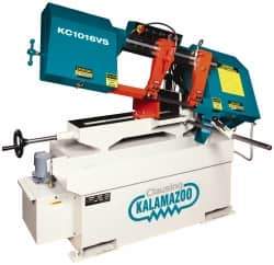 Clausing - 9 x 14-1/2" Max Capacity, Manual Step Pulley Horizontal Bandsaw - 75, 121, 190, 305 SFPM Blade Speed, 110/220 Volts, 45°, 1.5 hp, 1 Phase - Exact Industrial Supply