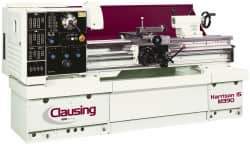 Clausing - 15-3/4" Swing, 50" Between Centers, 230/460 Volt, Triple Phase Engine Lathe - 4MT Taper, 7-1/2 hp, 25 to 2,000 RPM, 2-1/8" Bore Diam, 49" Deep x 51" High x 99" Long - Exact Industrial Supply