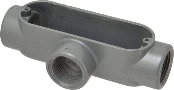 Thomas & Betts - T Body, 1" Trade, IMC, Rigid Aluminum Conduit Body - Oval, 5-15/16" OAL, 11.8 cc Capacity, Gray - Exact Industrial Supply