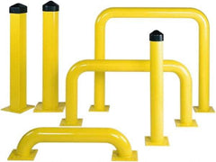 Eagle - 6-5/8" Diam x 42" High, Yellow Steel Bollard - 10" Wide x 10" Long Mounting Plate, 72 Lb - Exact Industrial Supply