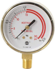 Miller-Smith - 1/4 Inch NPT, 30 Max psi, Brass Case Cylinder Pressure Gauge - 2-1/2 Inch Dial Diameter - Exact Industrial Supply