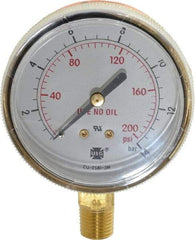 Miller-Smith - 1/4 Inch NPT, 200 Max psi, Brass Case Cylinder Pressure Gauge - 2-1/2 Inch Dial Diameter - Exact Industrial Supply