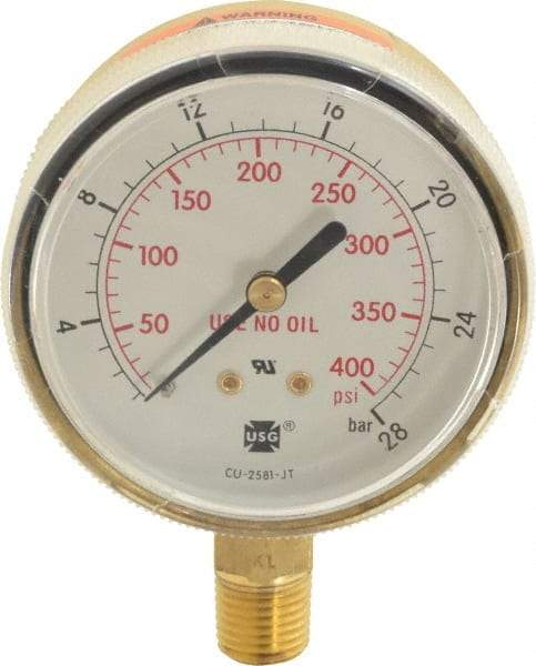 Miller-Smith - 1/4 Inch NPT, 400 Max psi, Brass Case Cylinder Pressure Gauge - 2-1/2 Inch Dial Diameter - Exact Industrial Supply