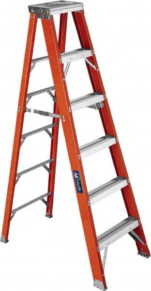 Louisville - 8 Steps, 8' High, Type IAA Rating, Fiberglass Step Ladder - Exact Industrial Supply