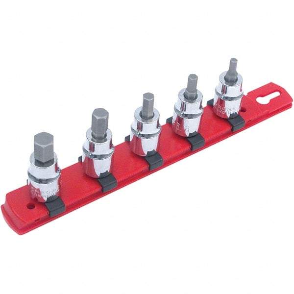 Wiha - 5 Piece 1/4" Drive Hex Bit Socket Set - 4 to 10mm Hex, Comes in Rail - Exact Industrial Supply