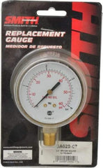 Miller-Smith - 1/4 Inch NPT, 60 Max psi, Brass Case Cylinder Pressure Gauge - 2-1/2 Inch Dial Diameter, All Gases - Exact Industrial Supply