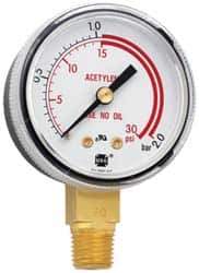 Miller-Smith - 1/4 Inch NPT, 6,000 Max psi, Steel Case Cylinder Pressure Gauge - 2 Inch Dial Diameter, All Gases - Exact Industrial Supply