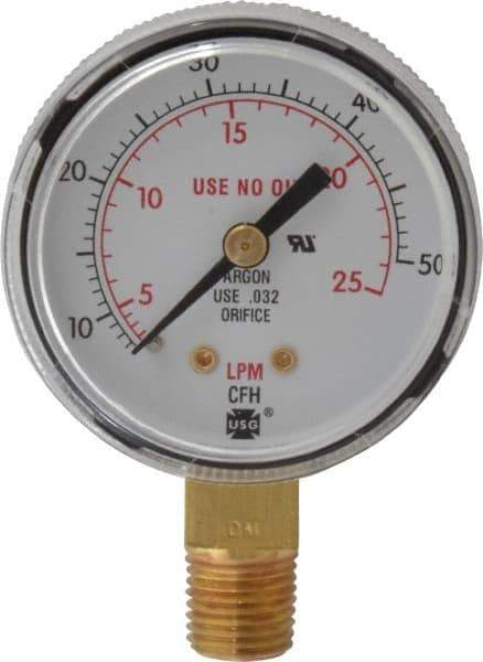 Miller-Smith - 1/4 Inch NPT, Steel Case Cylinder Pressure Gauge - 2 Inch Dial Diameter, Inert Gases - Exact Industrial Supply