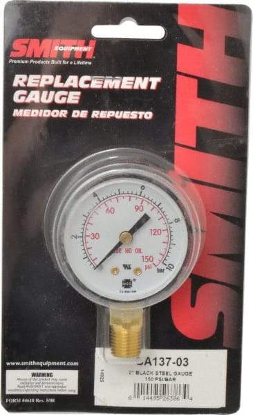 Miller-Smith - 1/4 Inch NPT, 150 Max psi, Steel Case Cylinder Pressure Gauge - 2 Inch Dial Diameter, All Gases - Exact Industrial Supply