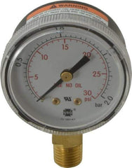 Miller-Smith - 1/4 Inch NPT, 30 Max psi, Steel Case Cylinder Pressure Gauge - 2 Inch Dial Diameter, All Gases - Exact Industrial Supply