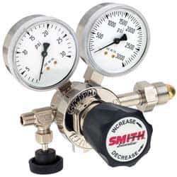 Miller-Smith - 320 CGA Inlet Connection, 150 Max psi, Carbon Dioxide Welding Regulator - Needle Valve with 1/8" Swagelok Tube Fitting Thread - Exact Industrial Supply