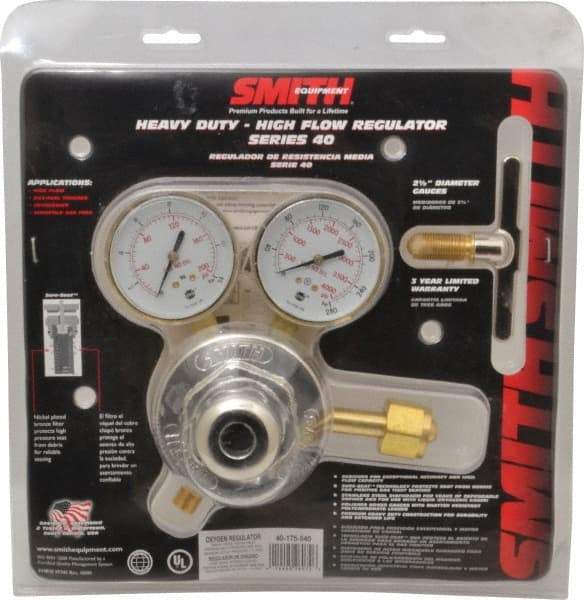 Miller-Smith - 540 CGA Inlet Connection, B R/H Fitting, 175 Max psi, Oxygen Welding Regulator - 9/16-18 Thread, Right Hand Rotation - Exact Industrial Supply