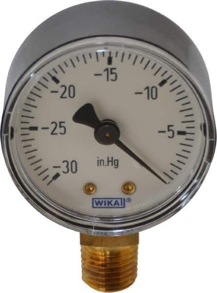 Wika - 2" Dial, 1/4 Thread, 30-0 Scale Range, Pressure Gauge - Lower Connection Mount, Accurate to 3-2-3% of Scale - Exact Industrial Supply