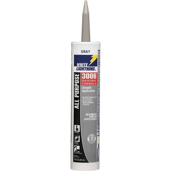 White Lightning - 10 oz Cartridge Gray Acrylic & Latex Caulk - -30 to 180°F Operating Temp, 12 min Tack Free Dry Time, Series 3006 - Exact Industrial Supply