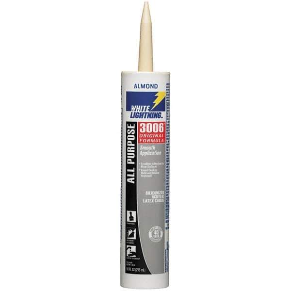 White Lightning - 10 oz Cartridge Almond Acrylic & Latex Caulk - -30 to 180°F Operating Temp, 12 min Tack Free Dry Time, Series 3006 - Exact Industrial Supply