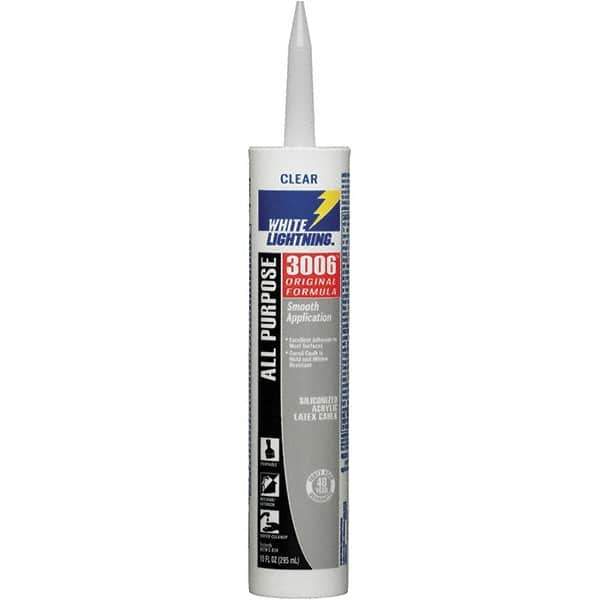 White Lightning - 10 oz Cartridge Clear Acrylic & Latex Caulk - -30 to 180°F Operating Temp, 12 min Tack Free Dry Time, Series 3006 - Exact Industrial Supply