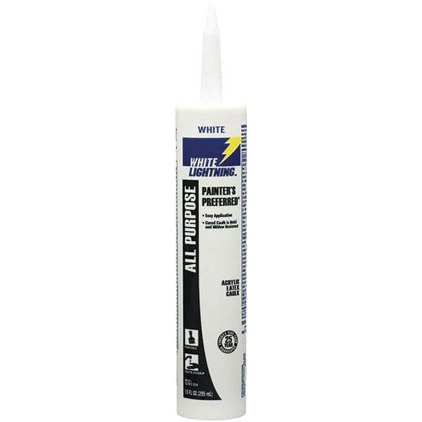 White Lightning - 10 oz Cartridge White Acrylic & Latex Caulk - -30 to 180°F Operating Temp, 5 to 7 min Tack Free Dry Time - Exact Industrial Supply