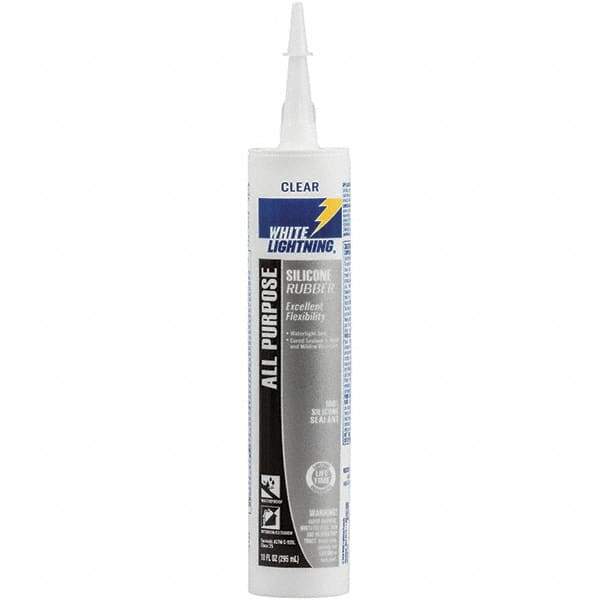 White Lightning - 10 oz Cartridge Clear RTV Silicone Joint Sealant - -80 to 400°F Operating Temp, 30 min Tack Free Dry Time, 24 hr Full Cure Time - Exact Industrial Supply