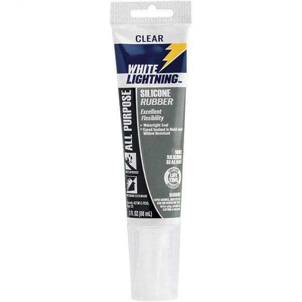 White Lightning - 3 oz Cartridge Clear RTV Silicone Joint Sealant - -80 to 400°F Operating Temp, 30 min Tack Free Dry Time, 24 hr Full Cure Time - Exact Industrial Supply