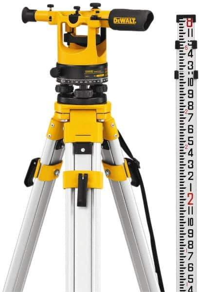 DeWALT - 20x Magnification, 5 to 200 Ft. Measuring Range, Transit Optical Level Kit - Accuracy 1/4 Inch at 100 Ft., Kit Includes Aluminum Tripod with Quick Adjust Legs - Exact Industrial Supply