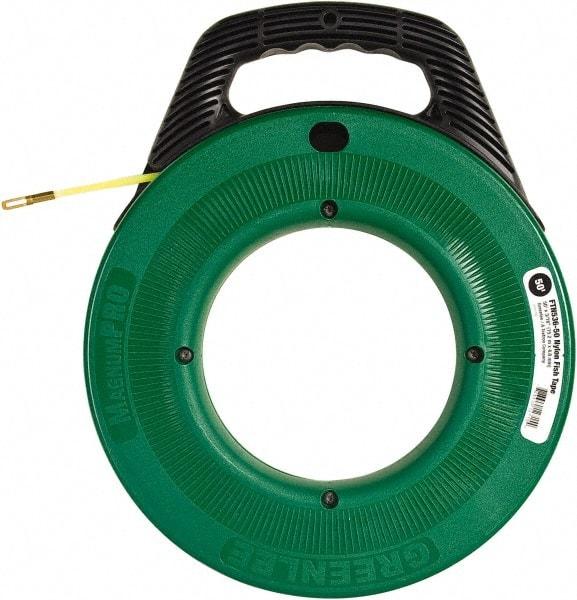 Greenlee - 50 Ft. Long x 3/16 Inch Wide, Nylon Fish Tape - 250 Lb. Pulling Strength, Includes Case - Exact Industrial Supply