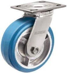 Albion - 5" Diam x 2" Wide x 6-1/2" OAH Top Plate Mount Swivel Caster - Neoprene, 600 Lb Capacity, Roller Bearing, 4 x 4-1/2" Plate - Exact Industrial Supply