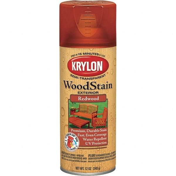 Krylon - 0.5 Qt Aerosol Can Redwood Wood Stain - Oil-Based, Semi-Transparent - Exact Industrial Supply