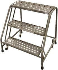 Cotterman - 30" 3 Step Rolling Warehouse Ladder - Assembled, 450 Lb Capacity, 30" Platform Height, 30" Base Width x 26" Base Depth, Perforated Tread - Exact Industrial Supply