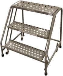 Cotterman - 30" 3 Step Rolling Warehouse Ladder - Assembled, 450 Lb Capacity, 30" Platform Height, 20" Base Width x 27" Base Depth, Perforated Tread - Exact Industrial Supply