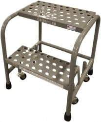 Cotterman - 20" 2 Step Rolling Warehouse Ladder - Assembled, 450 Lb Capacity, 20" Platform Height, 26" Base Width x 18" Base Depth, Perforated Tread - Exact Industrial Supply