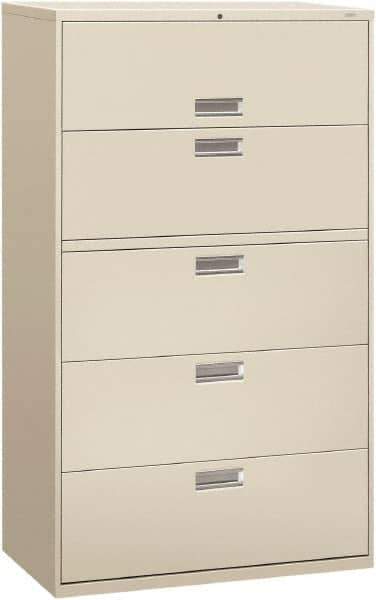 Hon - 42" Wide x 67" High x 19-1/4" Deep, 5 Drawer Roll-Out, Roll-Out Posting - Steel, Light Gray - Exact Industrial Supply