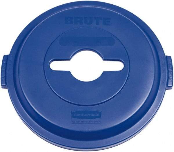 Rubbermaid - Round Lid for Use with 32 Gal Round Recycle Containers - Blue, Plastic, For 2632 Brute Trash Cans - Exact Industrial Supply