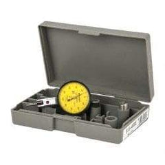 Mitutoyo - 0.2 mm Range, 0.002 mm Dial Graduation, Horizontal Dial Test Indicator - 1.5748 Inch Yellow Dial, 0-100-0 Dial Reading, Accurate to 0.003 Inch - Exact Industrial Supply