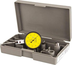 Mitutoyo - 1/2 mm Range, 0.01 mm Dial Graduation, Horizontal Dial Test Indicator - 1.5748 Inch Yellow Dial, 0-25-0 Dial Reading, Accurate to 0.01 Inch - Exact Industrial Supply