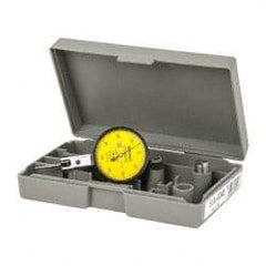 Mitutoyo - 0.8 mm Range, 0.01 mm Dial Graduation, Horizontal Dial Test Indicator - 1.5748 Inch Yellow Dial, 0-40-0 Dial Reading, Accurate to 0.008 Inch - Exact Industrial Supply