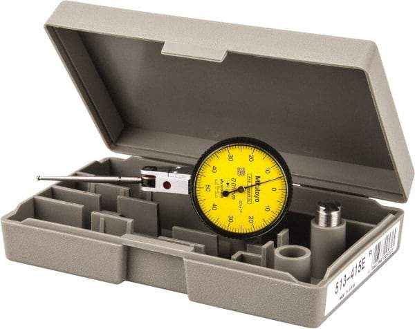 Mitutoyo - 1 mm Range, 0.01 mm Dial Graduation, Horizontal Dial Test Indicator - 1.5748 Inch Yellow Dial, 0-50-0 Dial Reading, Accurate to 0.01 Inch - Exact Industrial Supply