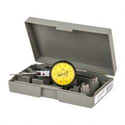 Mitutoyo - 1 mm Range, 0.01 mm Dial Graduation, Horizontal Dial Test Indicator - 1.5748 Inch Yellow Dial, 0-50-0 Dial Reading, Accurate to 0.01 Inch - Exact Industrial Supply