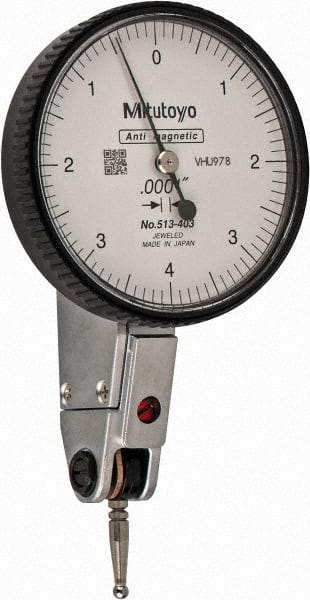 Mitutoyo - 0.008 Inch Range, 0.0001 Inch Dial Graduation, Horizontal Dial Test Indicator - 1.5748 Inch White Dial, 0-4-0 Dial Reading, Accurate to 0.0001 Inch - Exact Industrial Supply