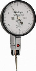 Mitutoyo - 0.03 Inch Range, 0.0005 Inch Dial Graduation, Horizontal Dial Test Indicator - 1.5748 Inch White Dial, 0-15-0 Dial Reading, Accurate to 0.0005 Inch - Exact Industrial Supply