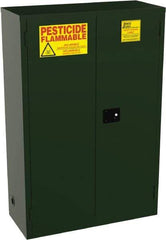 Jamco - 2 Door, 2 Shelf, Green Steel Double Wall Safety Cabinet for Flammable and Combustible Liquids - 65" High x 18" Wide x 43" Deep, Manual Closing Door, 3 Point Key Lock, 45 Gal Capacity - Exact Industrial Supply