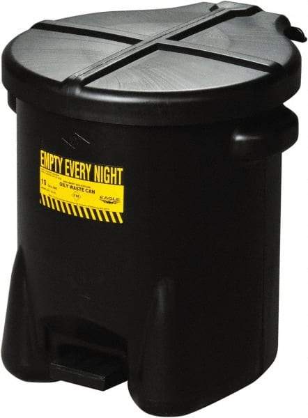 Eagle - 14 Gallon Capacity, HDPE Waste Can with Foot Lever - 18 Inch Long x 22 Inch Wide/Diameter x 21 Inch High, Black, Foot or Hand Operated, Approved FM and OSHA - Exact Industrial Supply