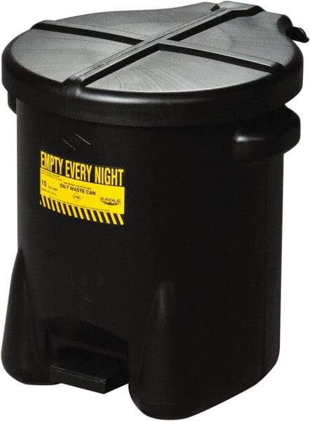 Eagle - 10 Gallon Capacity, HDPE Waste Can with Foot Lever - 18 Inch Long x 22 Inch Wide/Diameter x 18 Inch High, Black, Foot or Hand Operated, Approved FM and OSHA - Exact Industrial Supply