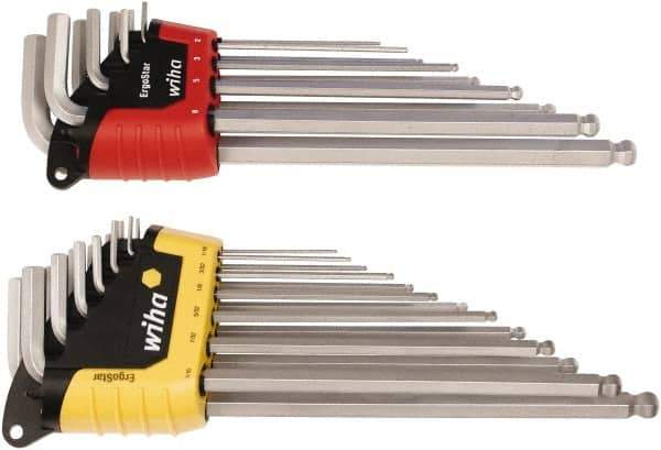 Wiha - 22 Piece L-Key Ball End Hex Key Set - Hex Range 0.05 to 3/8" - Exact Industrial Supply