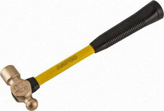 Ampco - 1 Lb Head Aluminum Bronze Ball Pein Hammer - 14" Fiberglass Handle with Grip, 1-5/16" Face Diam, 14" OAL - Exact Industrial Supply
