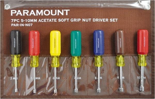 Paramount - 7 Piece 5 to 10mm Nutdriver Set - Hollow Shaft, Ergonomic Handle - Exact Industrial Supply