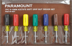 Paramount - 7 Piece 5 to 10mm Nutdriver Set - Hollow Shaft, Ergonomic Handle - Exact Industrial Supply