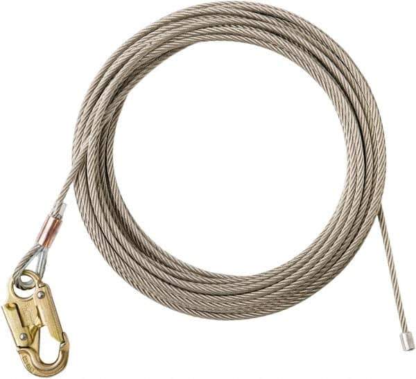 PRO-SAFE - 100' Long, 350 Lb Capacity, 1 Leg Locking Snap Hook Harness Lifeline - 5/16" Diam, Stainless Steel, Locking Snap Hook Anchorage Connection - Exact Industrial Supply