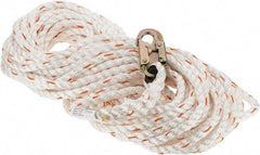 PRO-SAFE - 100' Long, 350 Lb Capacity, 1 Leg Locking Snap Hook Harness Lifeline - 5/8" Diam, Poly-Blend Rope, Locking Snap Hook Anchorage Connection - Exact Industrial Supply